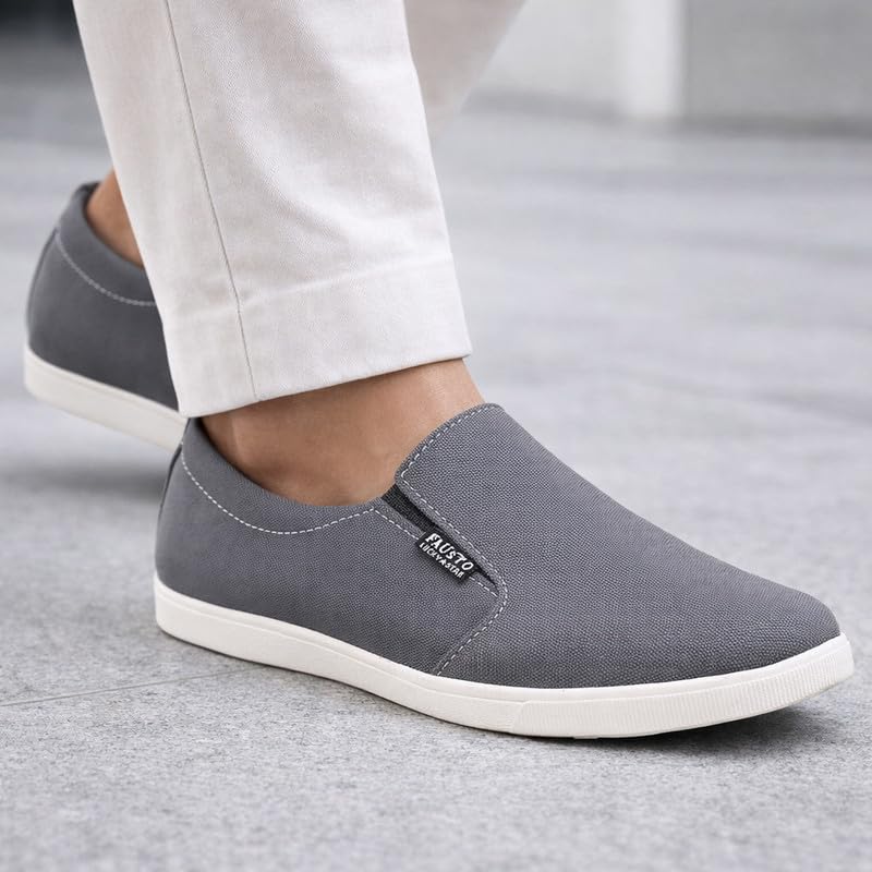 Image of FAUSTO Men's Canvas Loafers Casual Shoes for Casual Outfit|Evening|Outdoor|Fashion|Trending|Lightweight and Comfort with TPR Sole Flexiblity