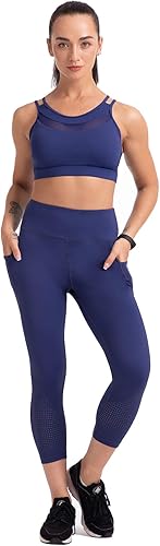 Miniatura 2 de RAYPOSE Leggings de entrenamiento para mujer con bolsillos, talla grande, para gimnasio, cintura alta, pantalones de yoga capri con corte de malla
