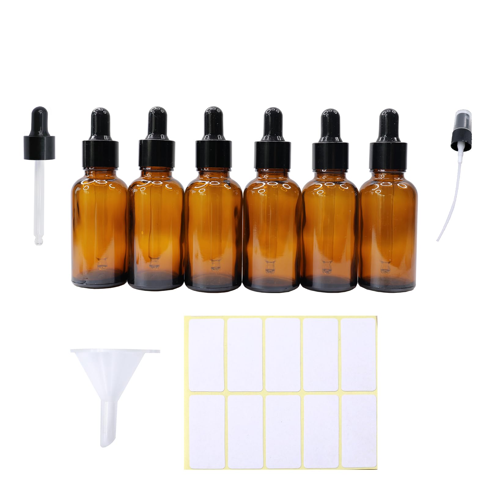 1 oz*6 Eye Dropper Bottles Set Leakproof Essential Oils Tincture Bottle Mini Travel Serum Bottles Suitable Cosmetic Sample Container for Serum Oils, Perfume (Amber)