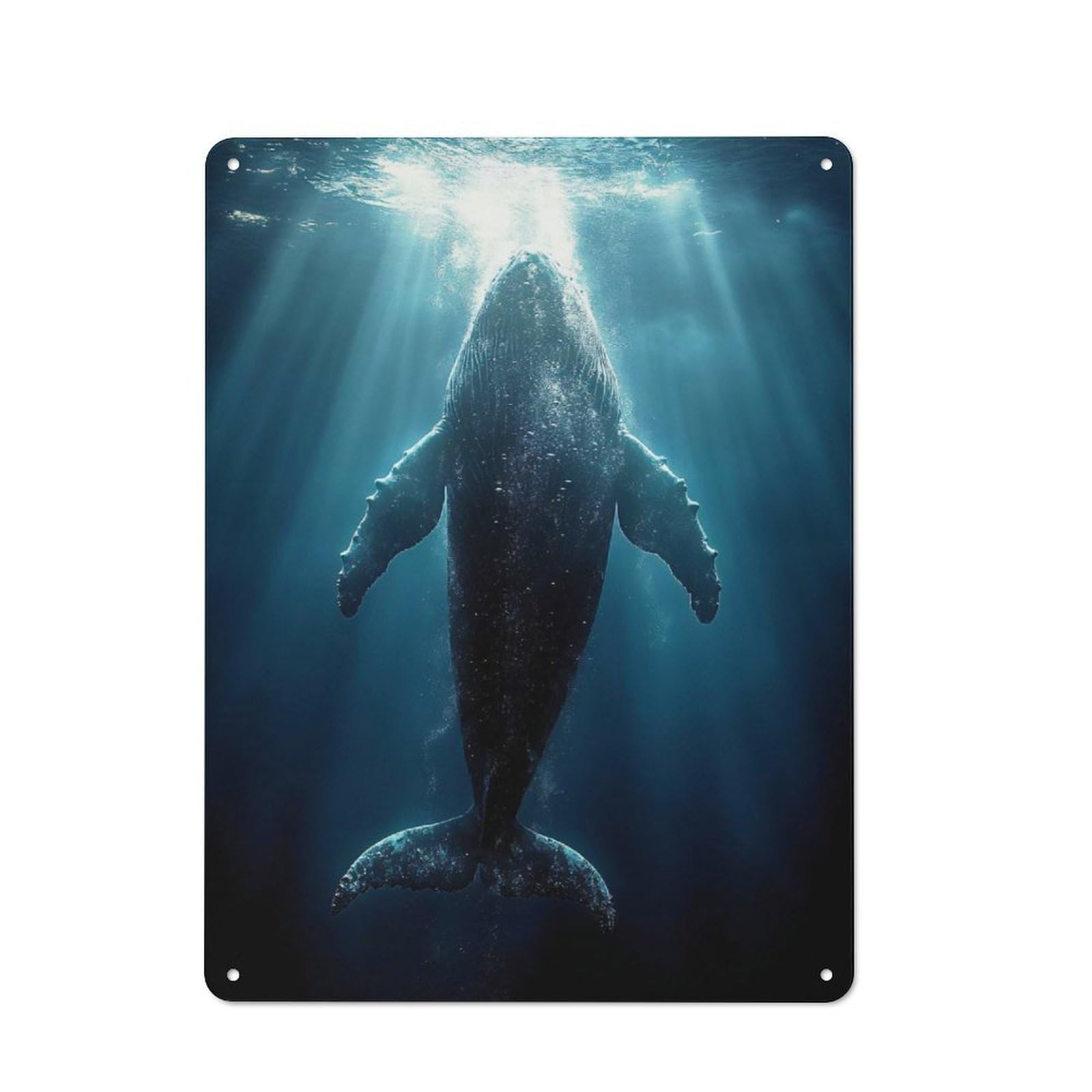 Workshop Style Humpback Whale in Ocean Depths Tin Sign 40x30cm, Garage Wall Decor for Tool Room, Garage, Studio Or Home Bar