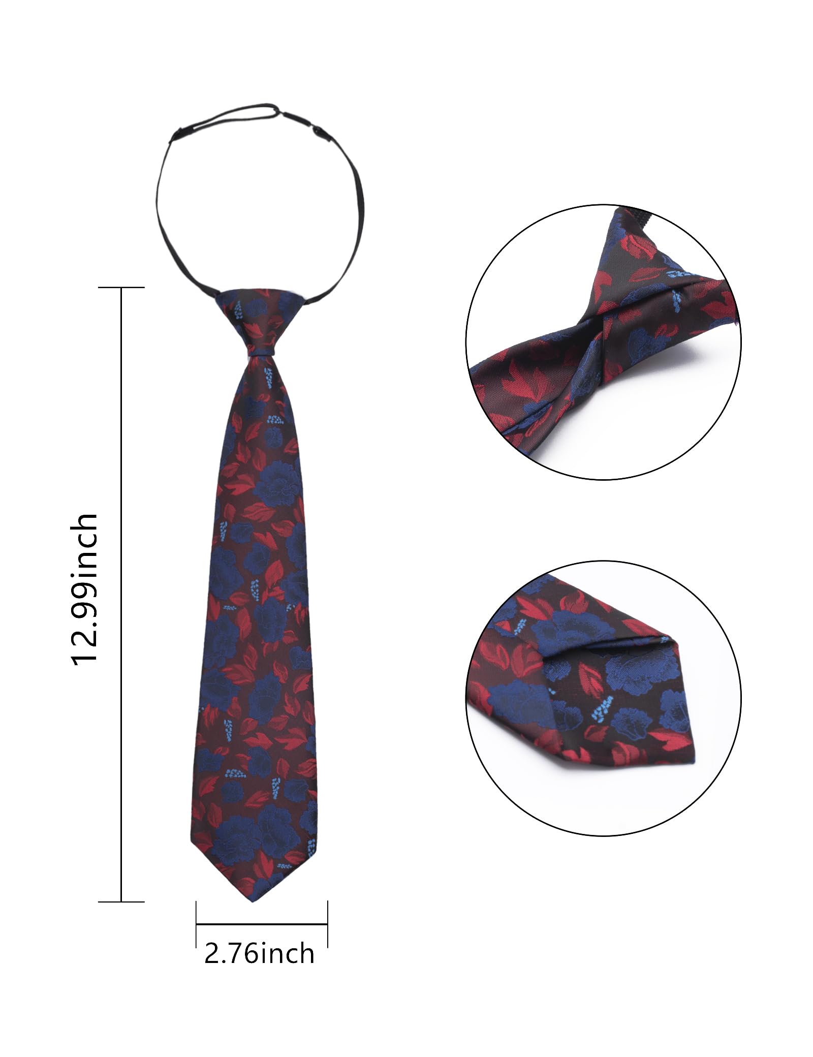 Alizeal Boys 13inches Length Flower Pattern Neckties, Burgundy+Navy
