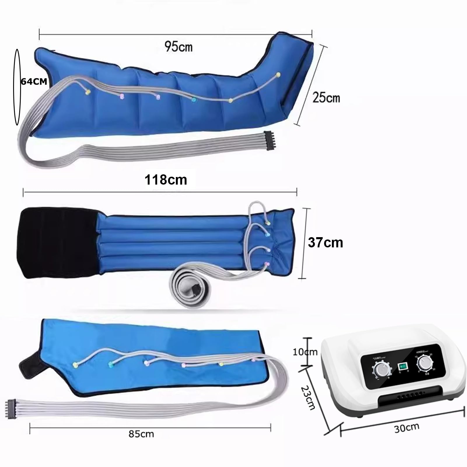 Pressoterapia Linfodrenaggio Professionale, Pressoterapia per Casa 6 Camere Apparecchio Massaggiatore Gambe, Massaggio Presso Terapia Gambe Linfodrenante, Anticellulite (blue leg+waist+arm,Standard)