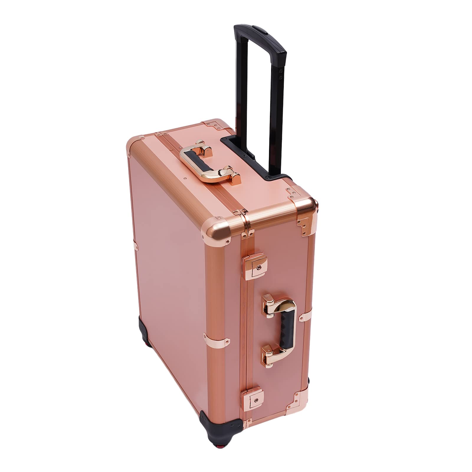 Valigetta per trucchi con 4 ruote e illuminazione e specchio,organizer per trucchi,3 in 1,grande valigetta professionale per trucchi e parrucchieri,con serratura in alluminio,oro rosa