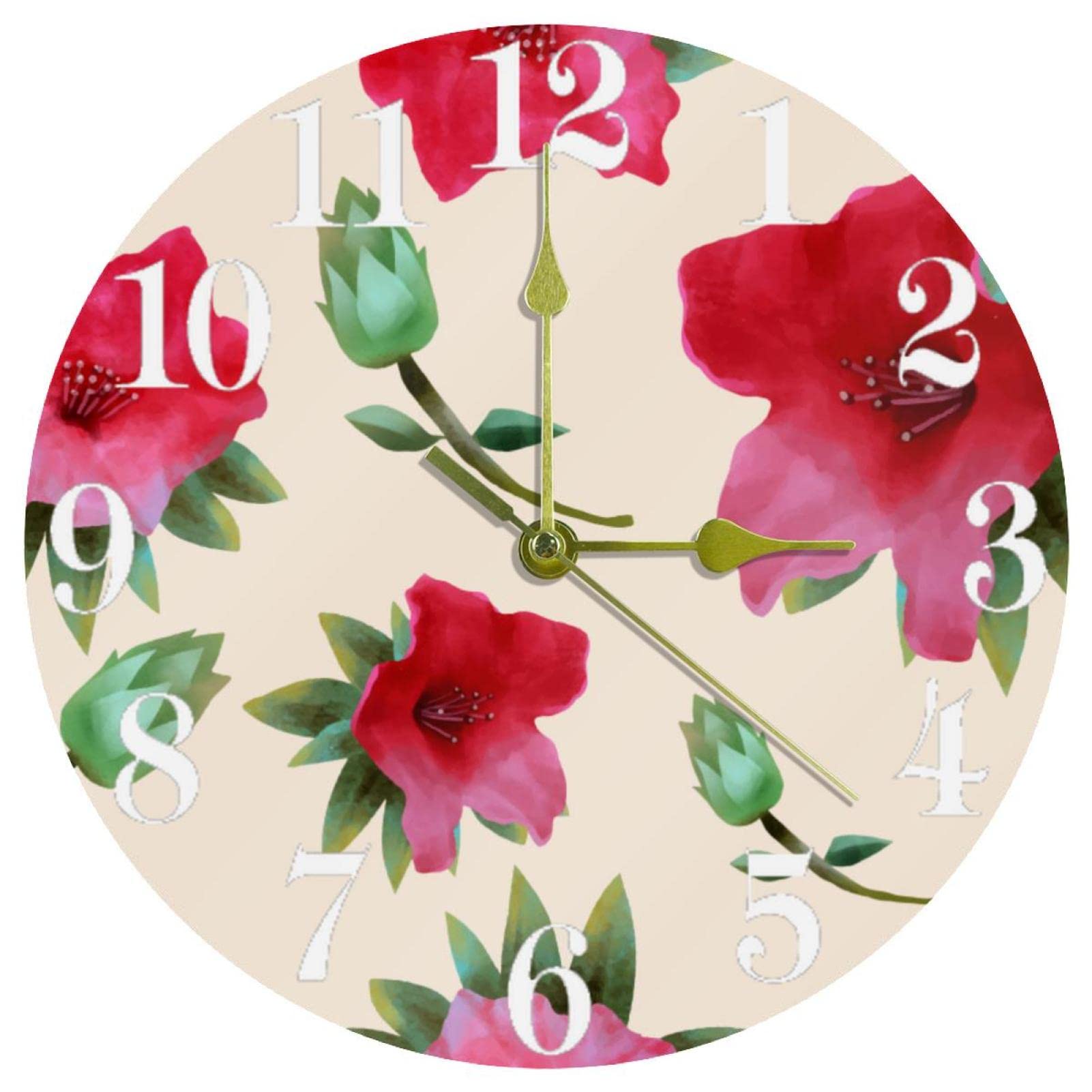 Horloge murale à quartz haut de gamme design floral rouge sans bruit 25 cm