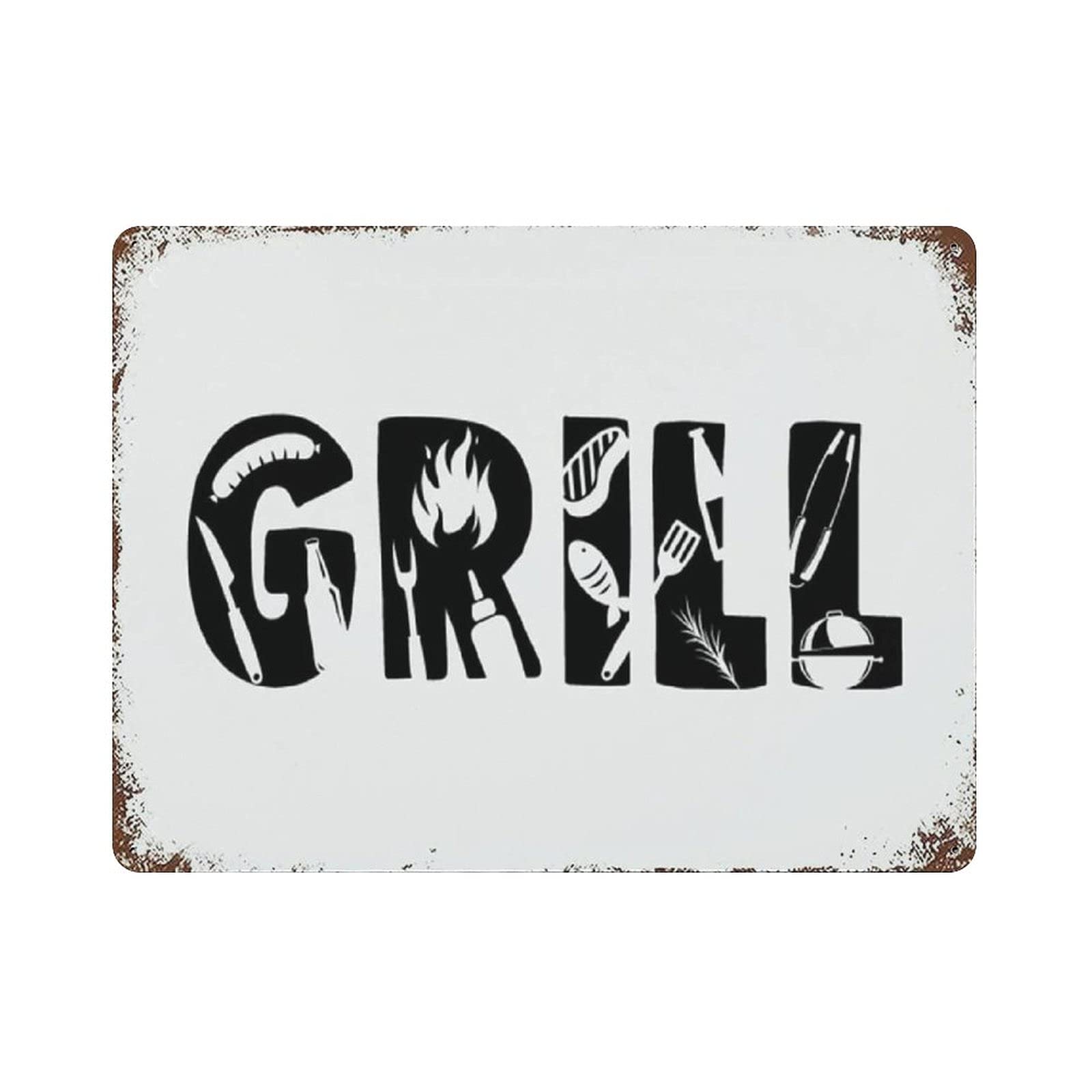 Metal Tin Sign BBQ Grill Farmhouse Vintage Tin Poster Metal Sign Wall Decoration Country Kitchen Home Garage Decor 12"x16"