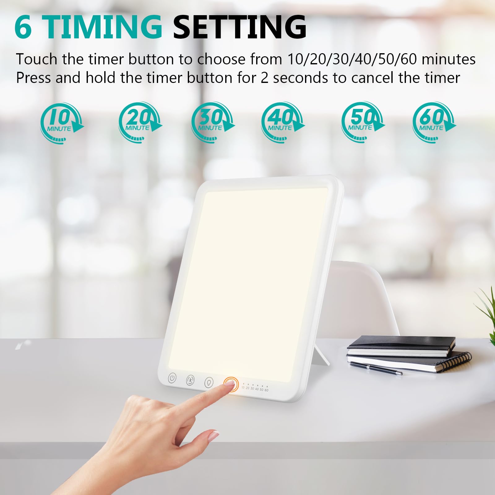 Lámpara de Luminoterapia, Luminoterapia Lámpara 10000 Lux Simulación de Luz del Día, con 3 Temperaturas de Color y Temporizador, con Soporte Plegable de 45° para Hogar y Oficina