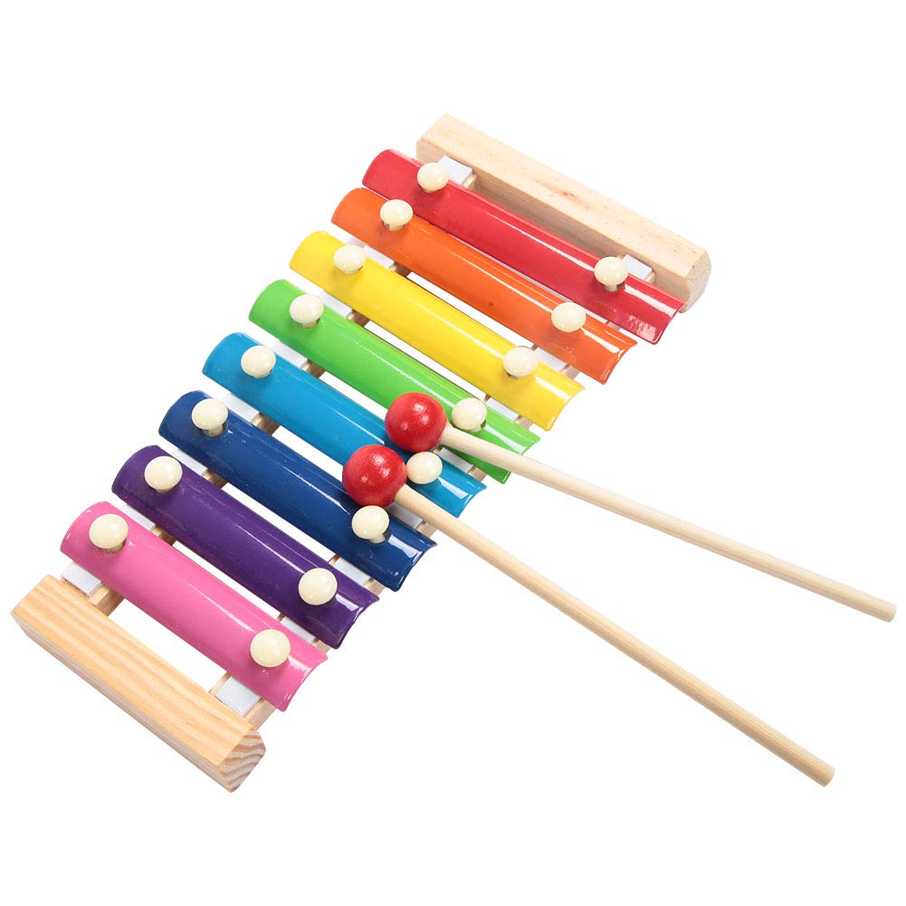 Dilwe 19 Sztuk Zestaw Instrumentów Muzycznych dla Malucha, Bęben Ręczny Ośmiotonowy Aluminiowy Ksylofon Fortepianowy z Drewnianymi Kastanietami dla Dzieci Wczesna Edukacja