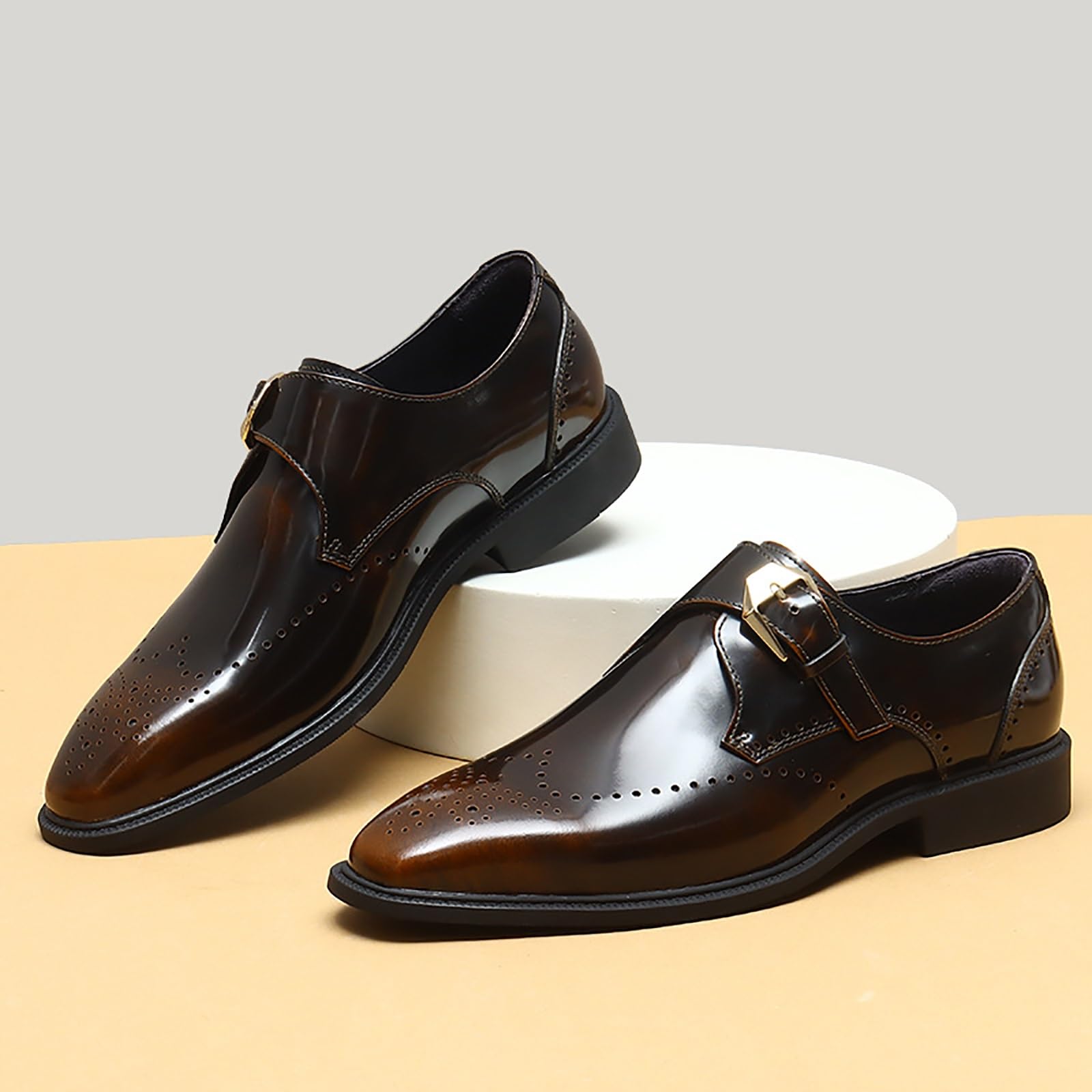 Scarpe da uomo in vera pelle con fibbia in metallo, punta a punta, stile casual Oxfords per matrimoni ed eventi formali