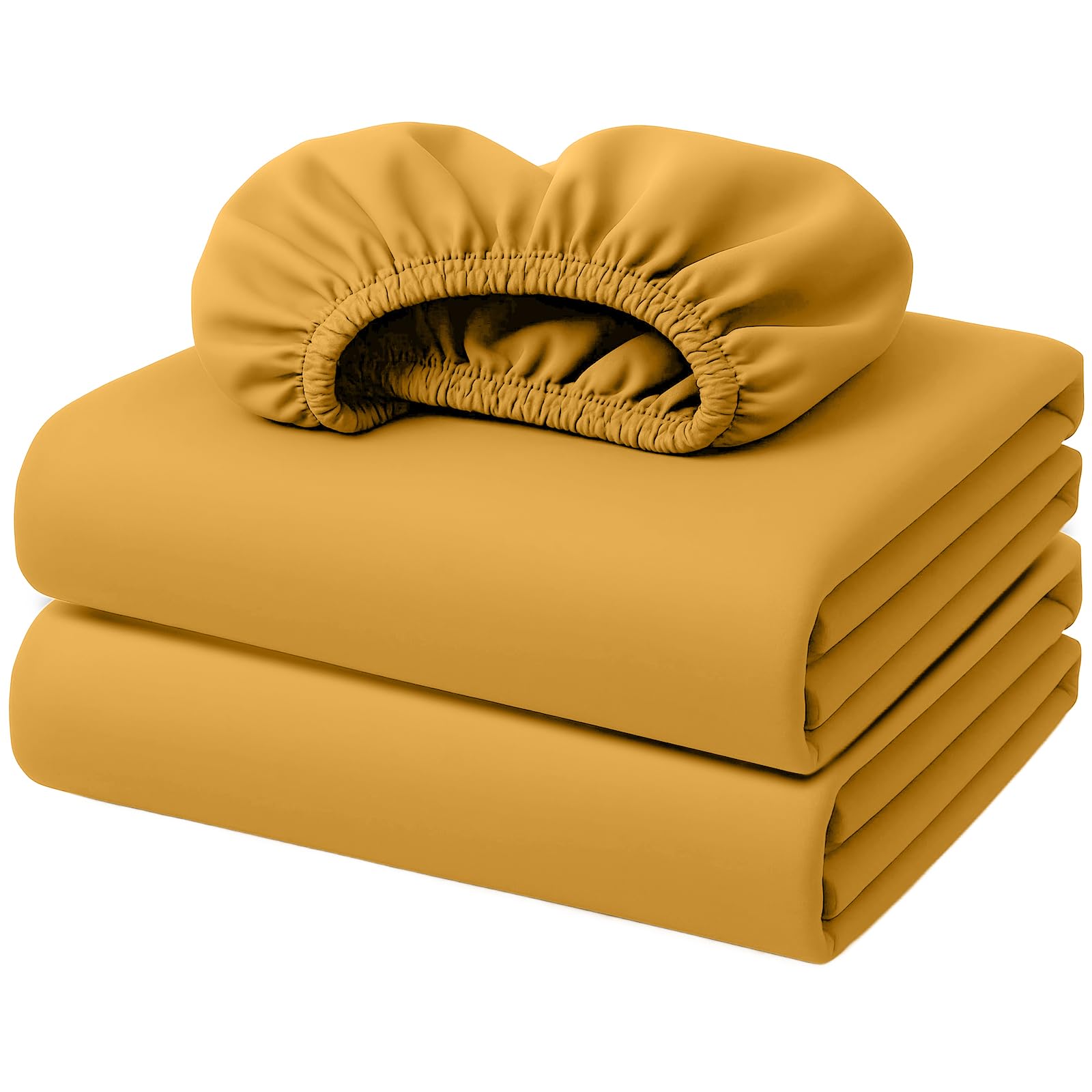 Pamposh Gold Single Fitted Sheet Pack Of 2 Extra Deep Pocket 40 Cm (16 Inches) - Easy Care, Oeko Tex Certified - Premium Brushed Microfibre - Ultrasoft Hypoallergenic & Fade Resistant Bed Sheets
