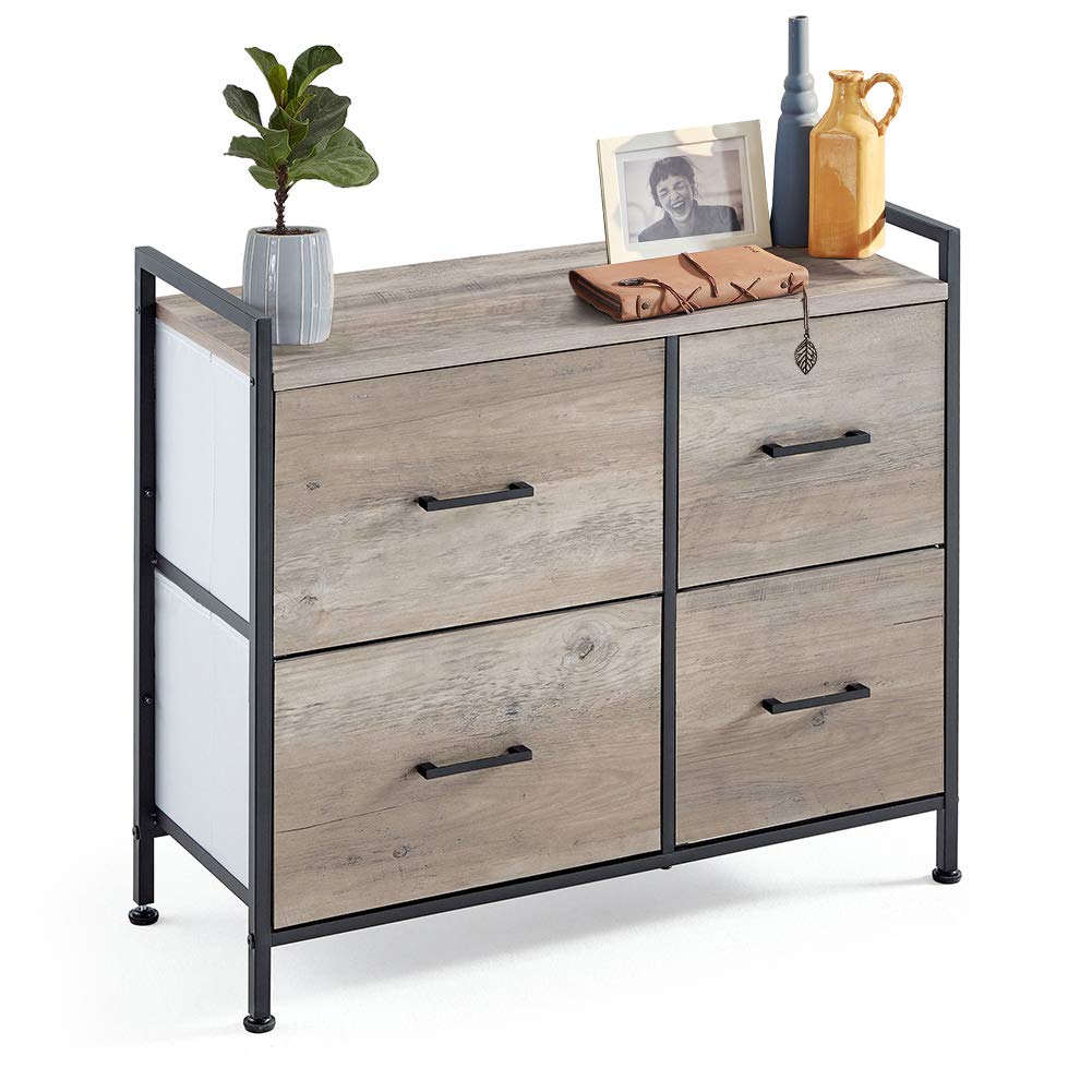 LINSY HOME Dresser with 4 Drawers, Wide Chest of Drawers with Wood Top, Rustic Nightstand with Drawers, Storage Dresser for Closet, Bedroom, Living Room, Nursery and Kids