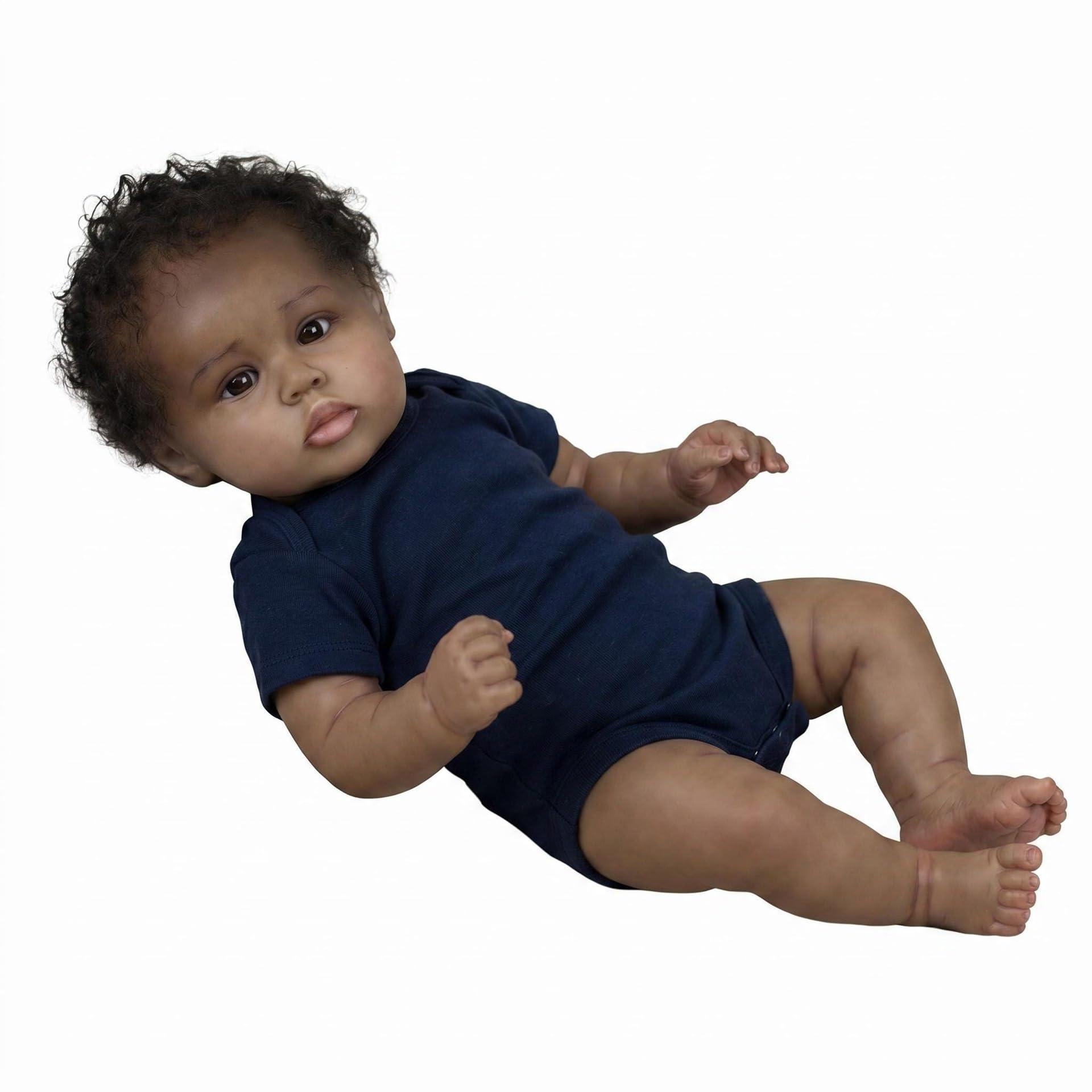 iCradle Reborn-Puppen, 43 cm, Reborn-Babypuppe, dunkle Haut, realistische Babypuppe, echte Babys mit handverwurzeltem schwarzem Haar, für Kinder ab 3 Jahren