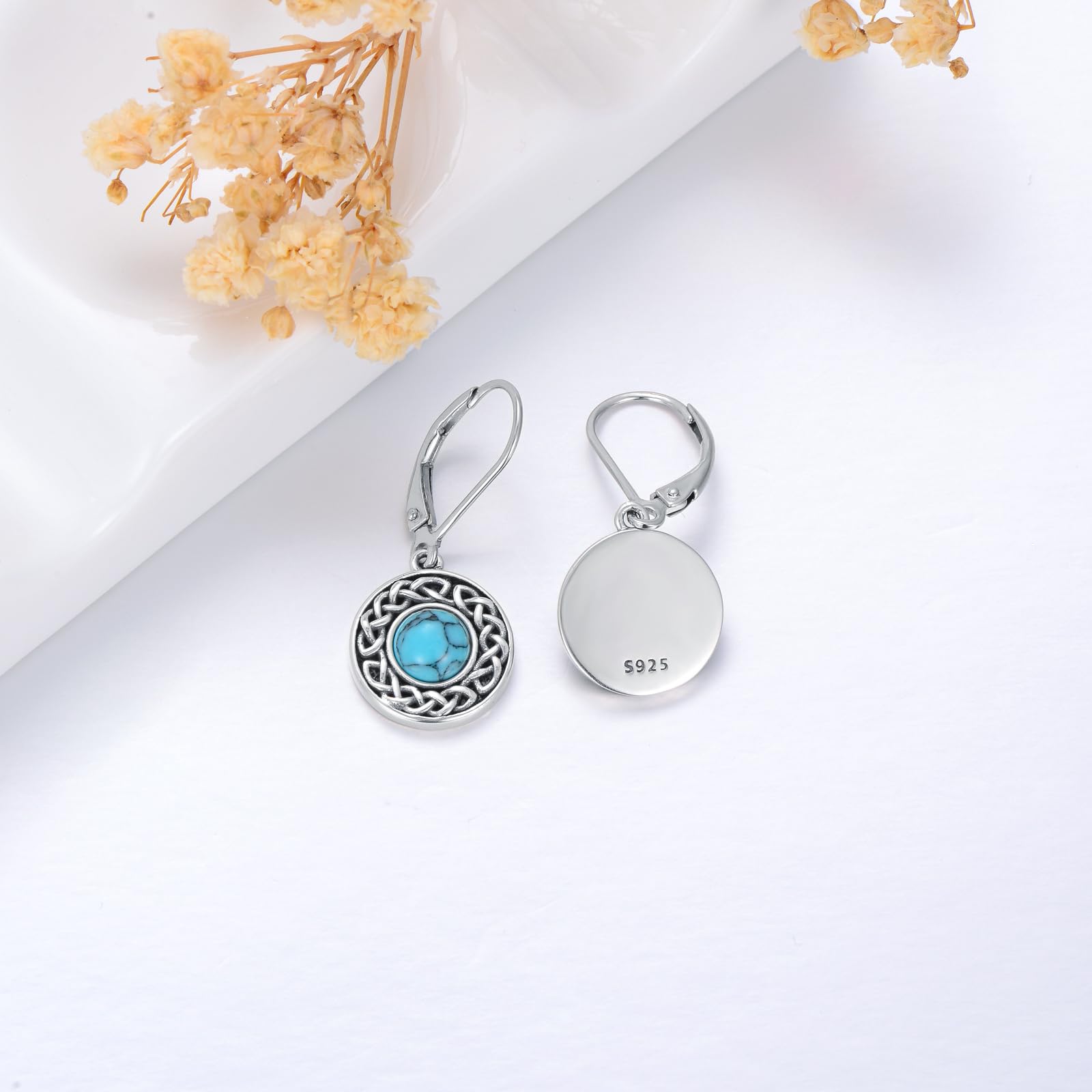 AXELUNA Pendientes de plata de ley 925 turquesa con nudo celta boho redondo turquesa gota pendientes de joyería occidental regalo para mujeres madre esposa