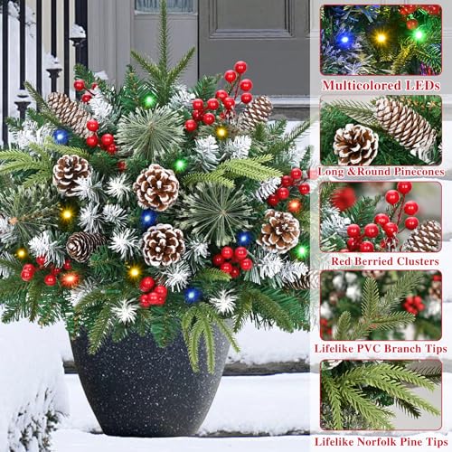 Pots de fleurs pré-éclairés de Noël avec lumières intégrées étanches