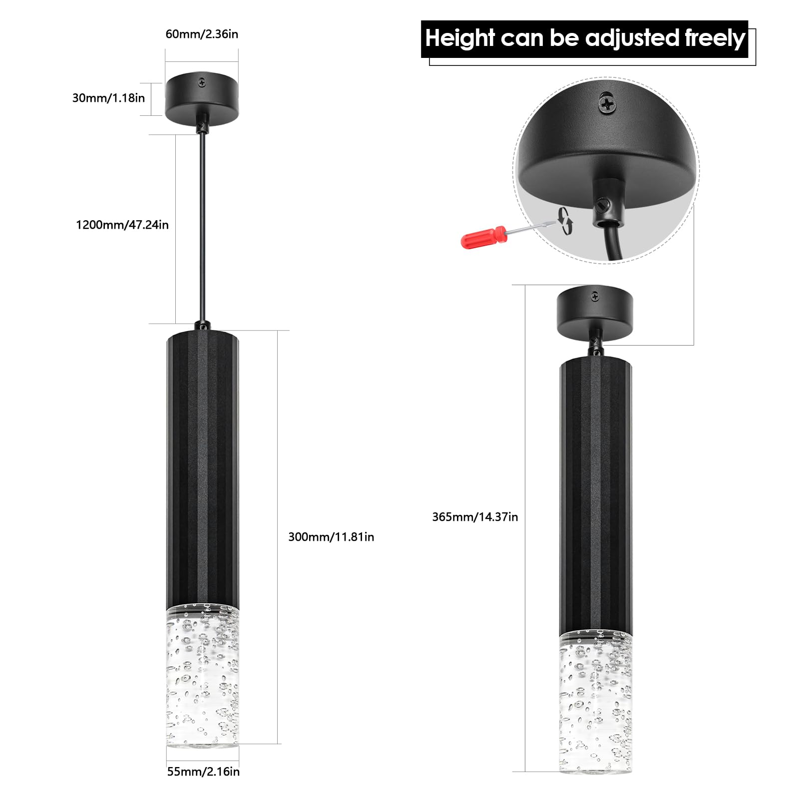 GeyouLux 2 Pezzi Lampada a Sospensione Cristallo Bolla Lampadario Cucina Con Presa GU10 Alluminio 30CM Lampadario a Sospensione Nero Lampada Sospensione Massimo 60W Per Cucina(Nessuna lampadina)