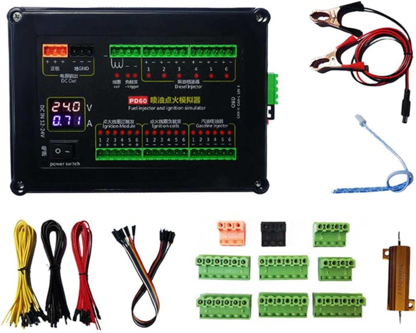 PD60 Fuel Injection Ignition Simulator ECU Testing Equipment For 12-24V Fuel Injectors Positive/Negative Coil Simulation With CAN Data Acquisition Socket