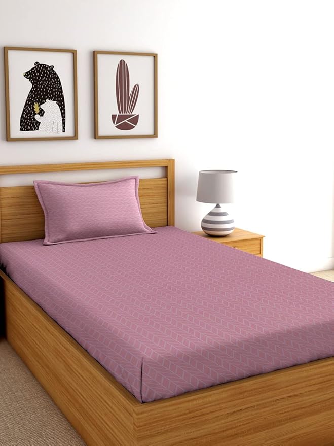 RD TREND Cotton Presents Elastic Fitted Single Bedsheets With (Size-48Inch X 72 Inch X 6 Inch) 1 Pillow Covers- Pink
