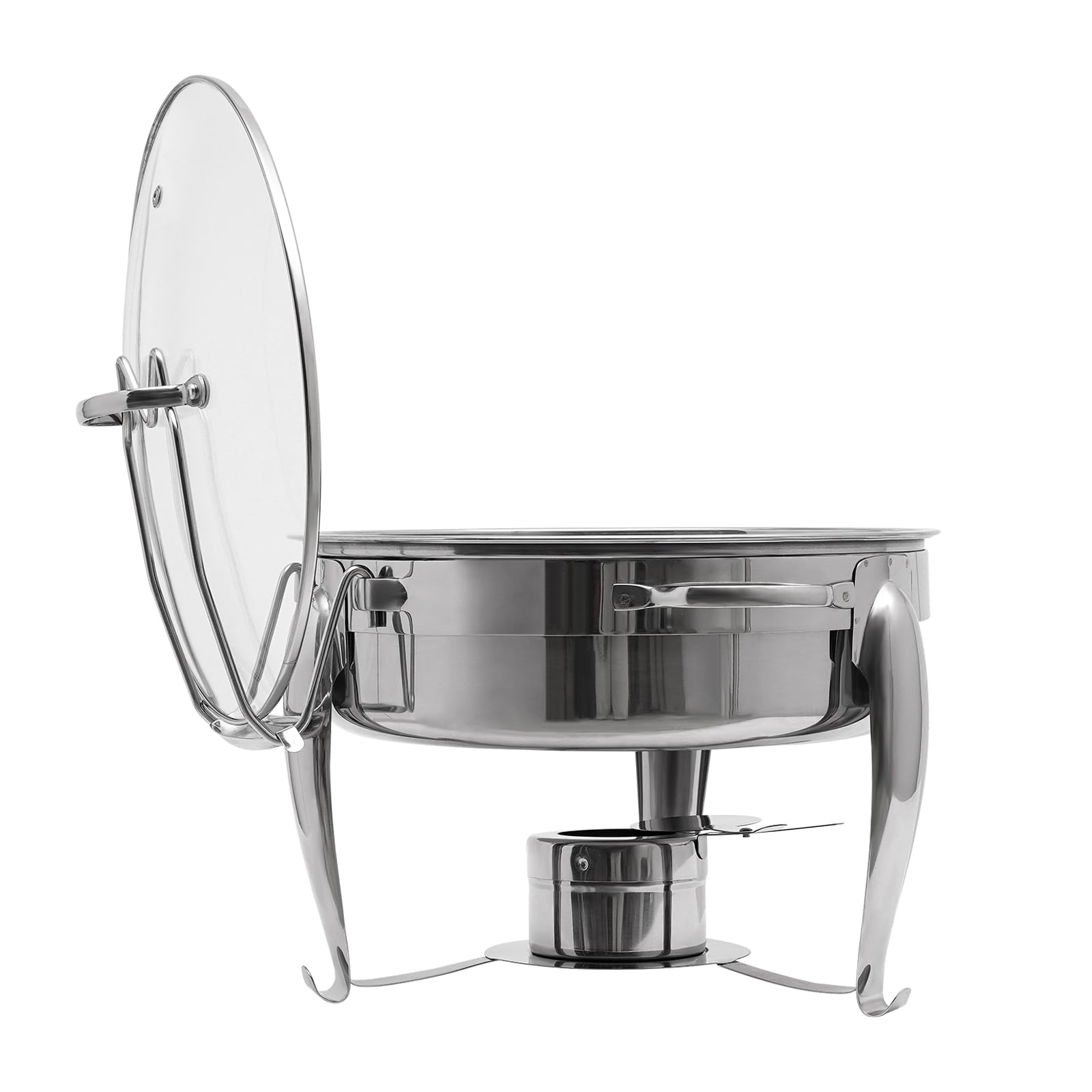 Chafing Dish - Set de buffet redondo de 6 litros, calentador de alimentos de acero inoxidable, estructura de acero inoxidable y tapa de cristal, calentador de sopa para catering, buffet y