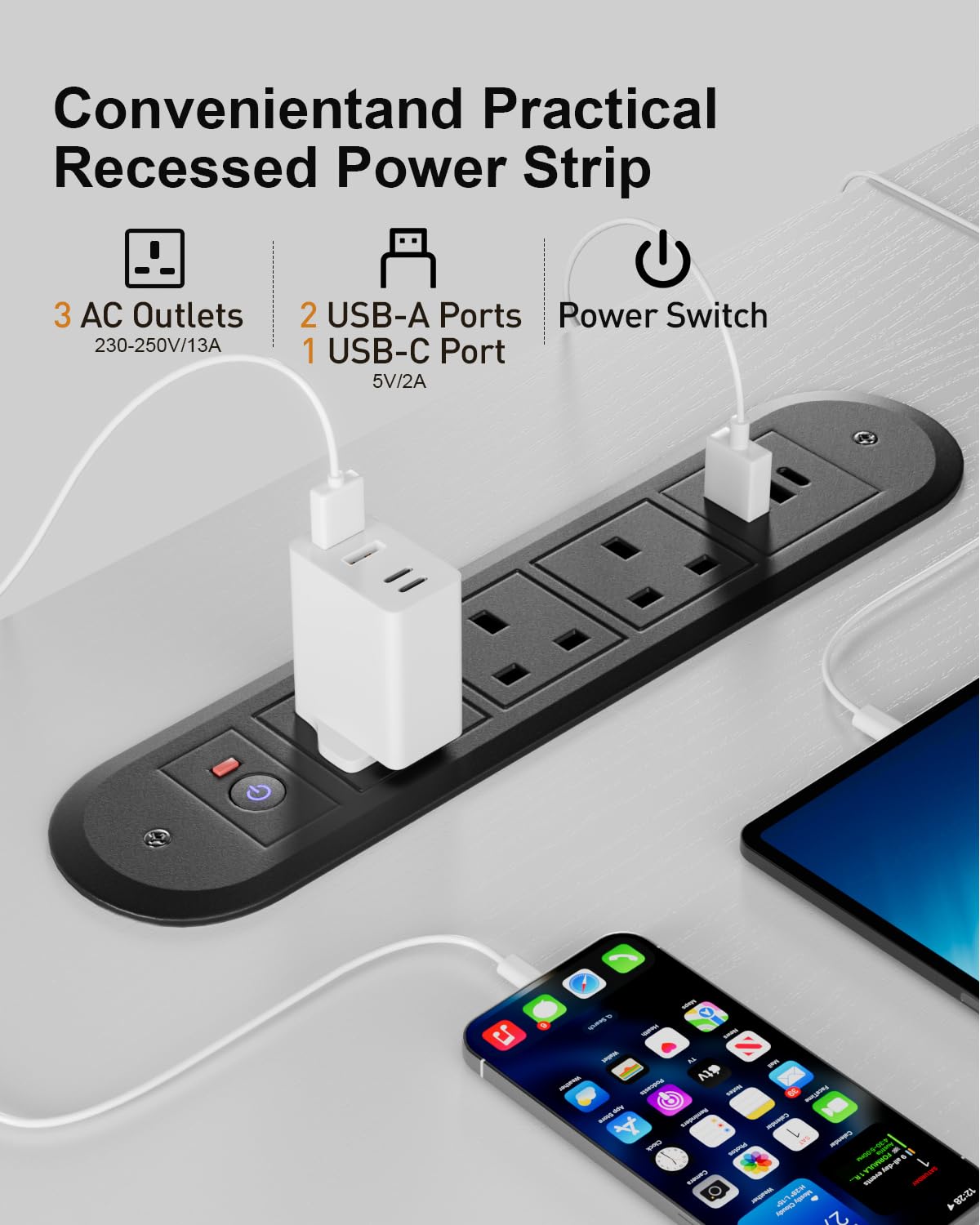 Precision Synergie Electric Standing Desk, Power Outlets, 2 Memory Buttons, White, 100 x 60 cm - Image 4