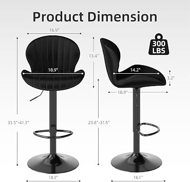 Youhauchair Velvet Fabric Counter Height Bar Stools Set of 3, Black