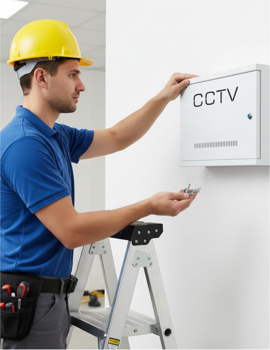 Caja de cierre resistente con cerradura para cableado de seguridad, carcasa de acero universal para DVR/NVR, cable CCTV y proyectos eléctricos, montaje en interiores y exteriores, gabinete de metal a