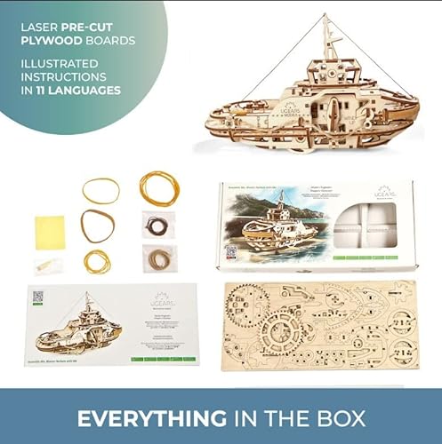 Ugears Tugboat 3D Mechanical Wooden Model For Self Assembling, Diy, Brainteaser #TOP5