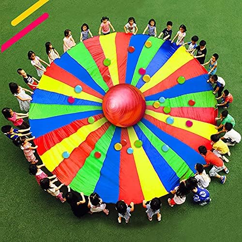 Yajun Kids Play Parachute Outdoor Rainbow Umbrella Flying Toy Team Building Activities with Handles Fun and Amusement,