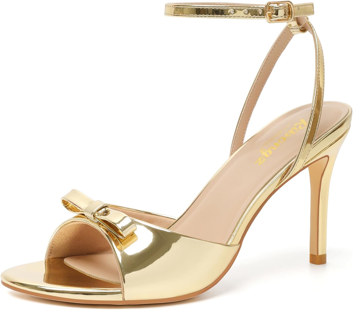 RIBONGZ Women's High Heels Round Open Toe Sexy Kitten Sandals Stiletto Heeled Pumps Ankle Strap Bridal Shoes with Bow Summer Wedding Party Casual Office Work