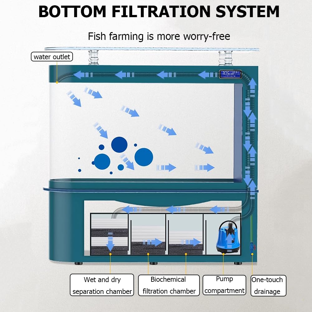 Acuario De 68 Galones, Pantalla LCD, Pecera De Vidrio Grande, Filtración De Fondo, Kit De Acuario De Vidrio Resistente, Vidrio De Ultra Alta Definición,D