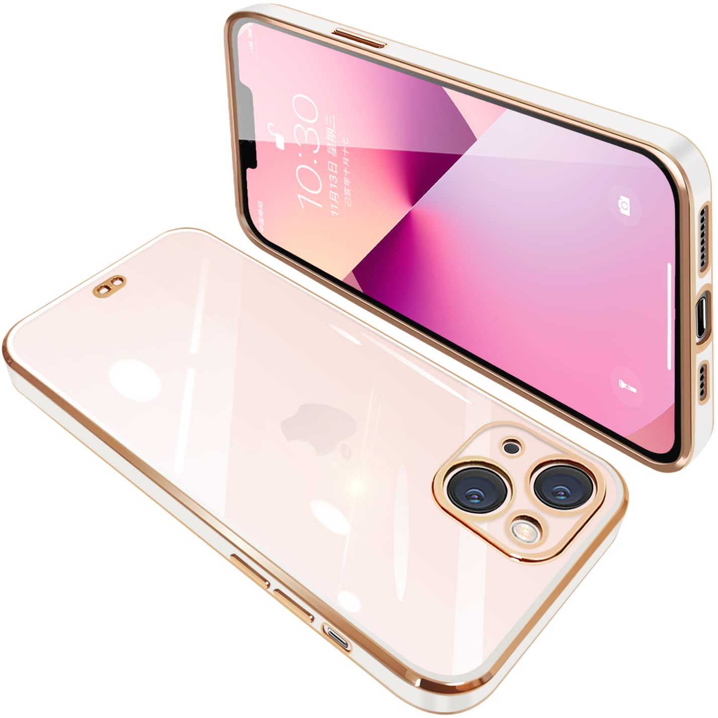 ONETIAOLONG に適合するiPhone13 用のケース クリア 透明 アイフォン13 用のカバー スマホケース 全面保護 耐衝撃 TPU ソフト 薄型 メッキ加工 ストラップホール付き 落下防止(ホワイト)