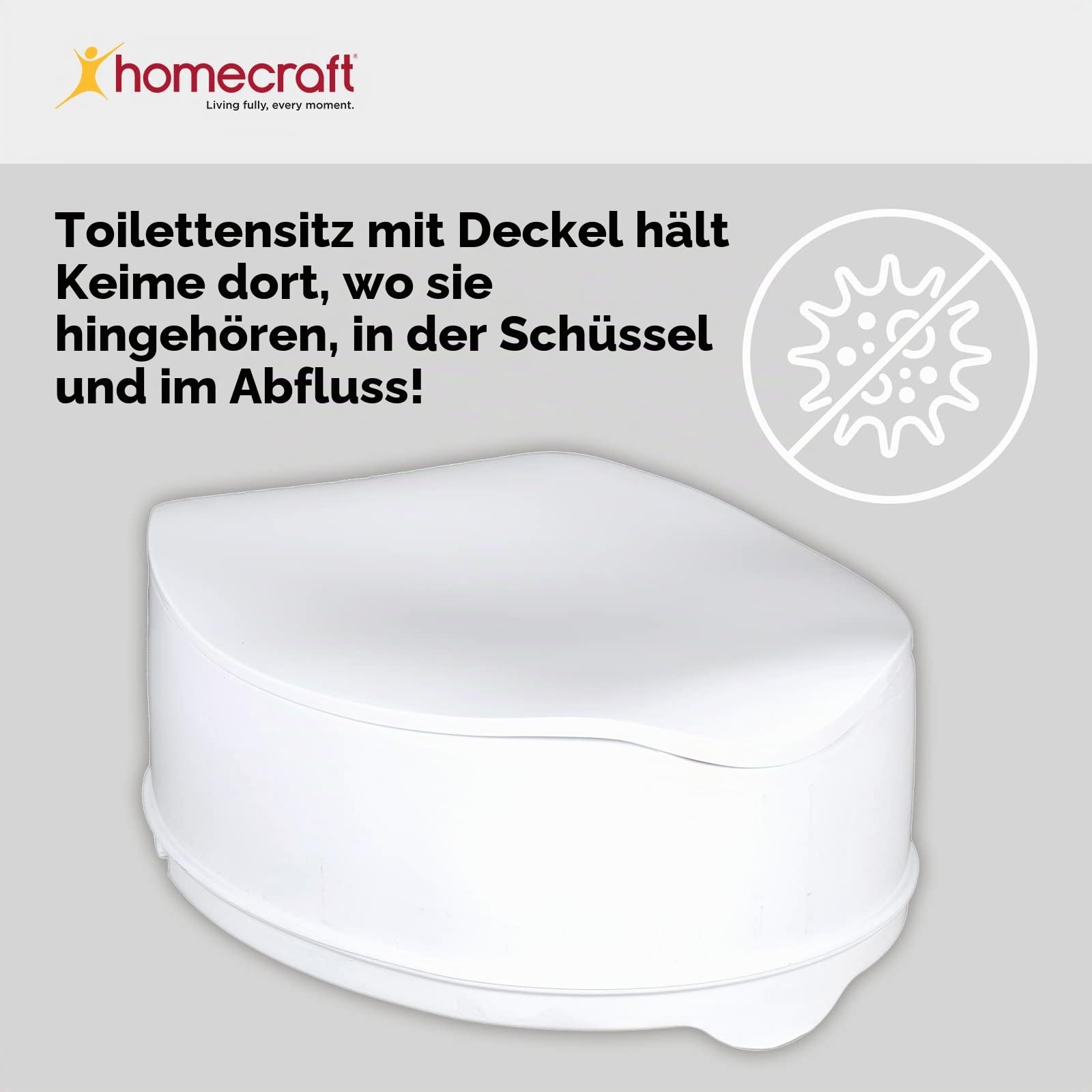 Homecraft Savanah Raised Toilet Seat 6" with Lid, Elongated & Elevated Lock Seat Support for Elderly, Handicapped and Disabled Users, White Colour