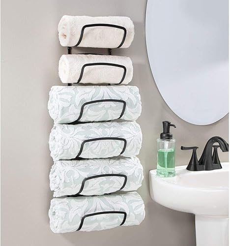 Miniatura 2 de mDesign Toallero moderno y decorativo de seis niveles para baño, soporte y organizador, para montar en la pared, para almacenamiento de toallas de