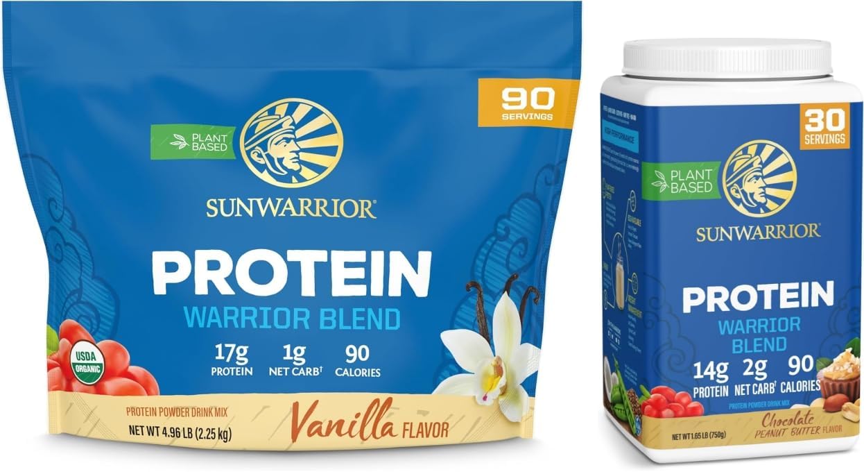 Chocolate Peanut Butter & Vanilla Organic Plant Based Protein Powder Set | Bundle & Save | Vegan Organic Protein Powder | Non-GMO Soy Dairy & Gluten Free (90 Servings Vanilla, 30 Servings Choco PB)