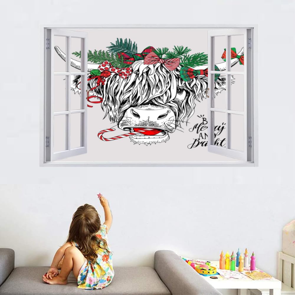 Decorazione Da Parete 3D, Bestiame Dell'Altopiano Stanza Delle Autoadesivo Della Parete Smontabile Tema Natalizio Decalcomanie Per Camera Da Letto Per Bambini Nursery Decorazioni Per Matrimoni Regalo