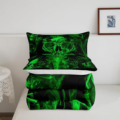 Miniatura 6 de Erosebridal Juego de edredón de calavera verde, juego de ropa de cama de esqueleto gótico para Halloween, para niños, adolescentes, adultos y