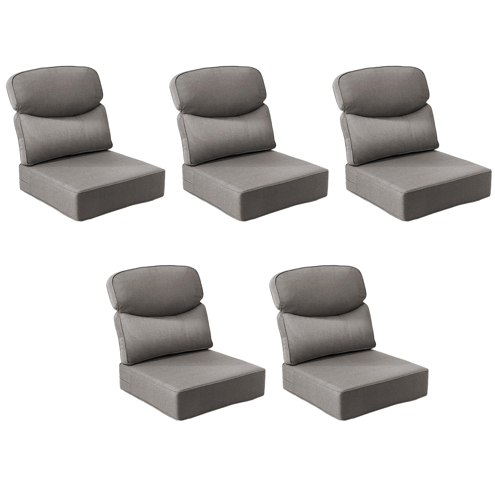 Outdoor Cushion Set for Patio Furniture, UV Resistant, Water Resistant - 6 Inch Thick Dual Layer Back Support Cushions– 24x24 Inch Patio Seat Covers for Chair/Sofa/Couch | Grey | 5-Pack |
