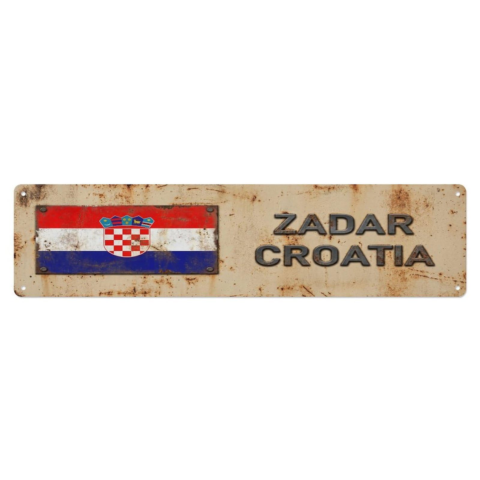Vintage Zadar Croatia Flag Decor Rustic Travel Metal Tin Sign