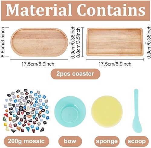 Miniatura 2 de WEBEEDY Kit de 2 posavasos de mosaico con azulejos de mosaico de vidrio, base de posavasos de bambú, proyectos de manualidades para decoración del