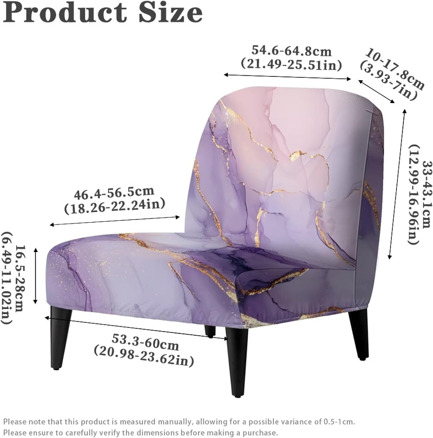 Kuiaobaty Pueple Gold Marble Armless Accent Chair Cover Removable Washable Slipper Chair Slipcover Stretch Spandex Chair Protector Covers Sofa Slipcover Modern Home Decor