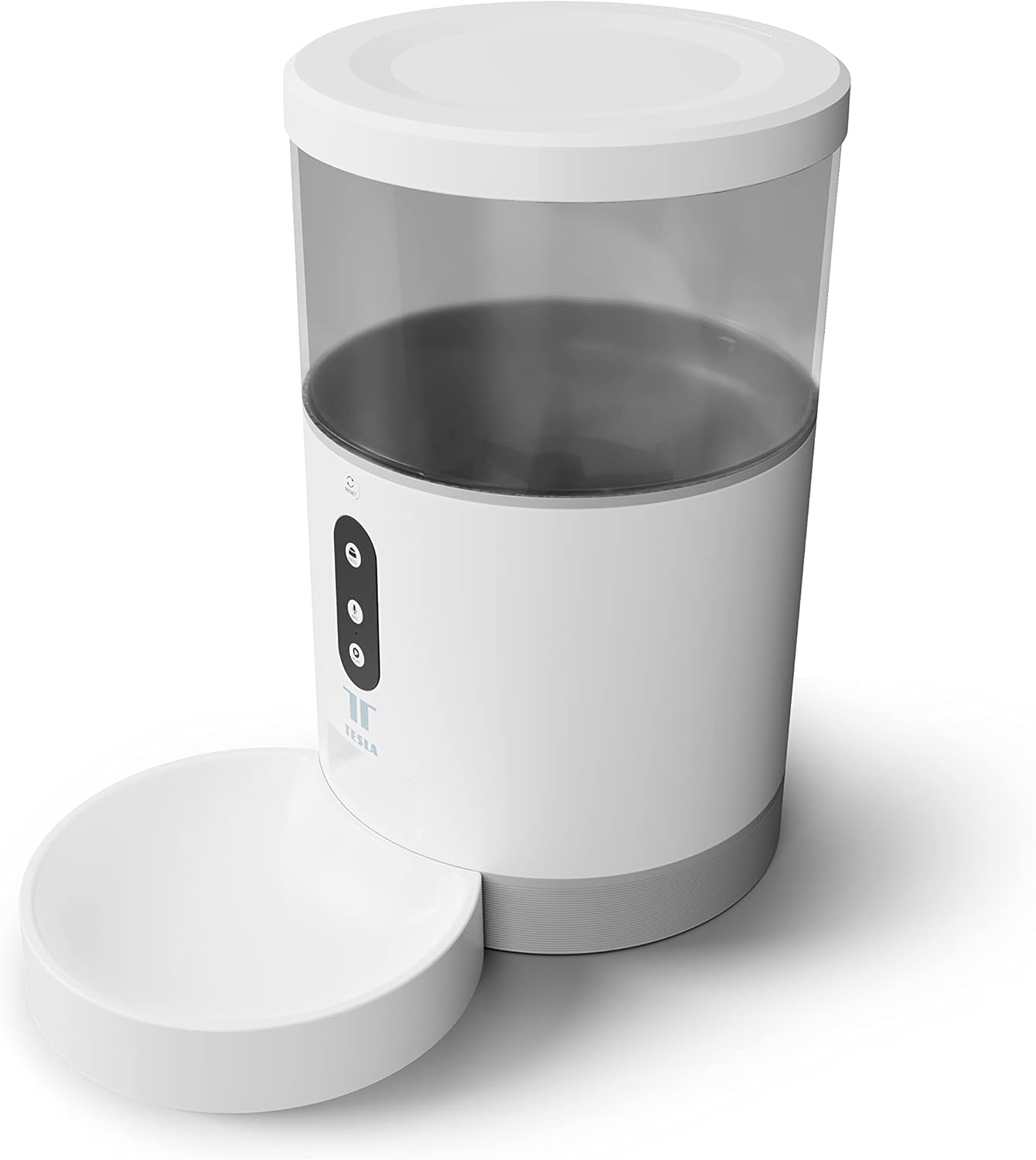 Chytrý krmítko pro domácí mazlíčky Tesla, přední view s miskou na jídlo