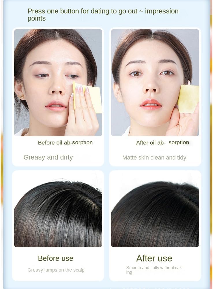 LERFOT� 100Pcs Korean Face Blotting Paper for Oily Skin, Natural Linen Bloating Papers for Oily Face, Oil Absorbing Sheets for Face, with Built-in Mirror & Powder Puff Pad for Men and Women 4