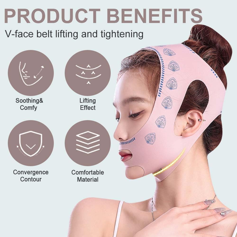 Reductor de Papada, Máscara Lifting Facial Reutilizable, Faja facial lifting, Cinturón Ajustable para Afinar el Rostro y Estilizar la Línea de la Mandíbula, Efecto V-Line y Reducción de Papada
