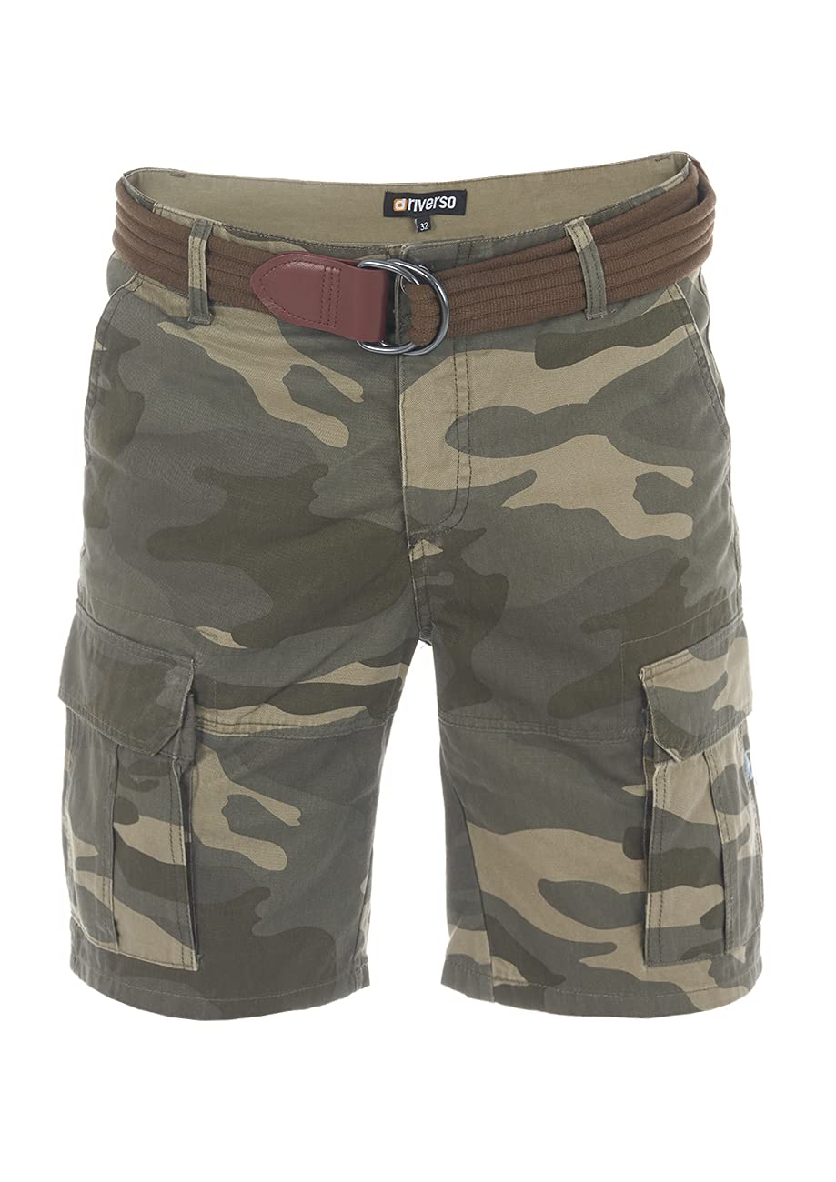 riverso RIVJakob - Pantalones cortos cargo para hombre, bermudas regulares, 100% algodón, con cinturón, negro, camuflaje, beige, verde oliva, azul, rojo, w30, w31, w32, w33, w34, w36, w38, w40, w42