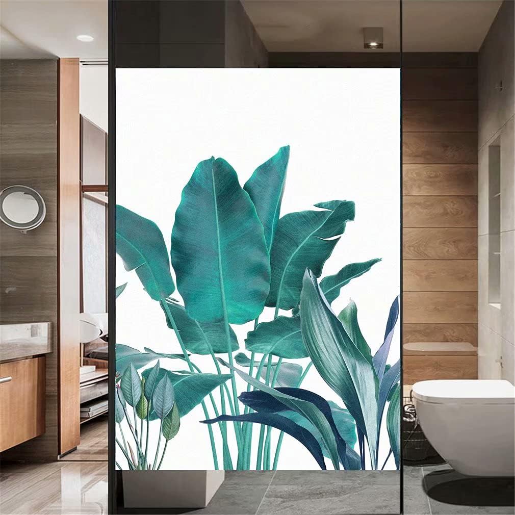 Privacy Window Film Ink Plant Leaves 75AB Decorative Opaque Non-Adhesive Static Cling Frosted Glass Window Film Window Stickers for Home Office 69x100cm(27"x39.4")
