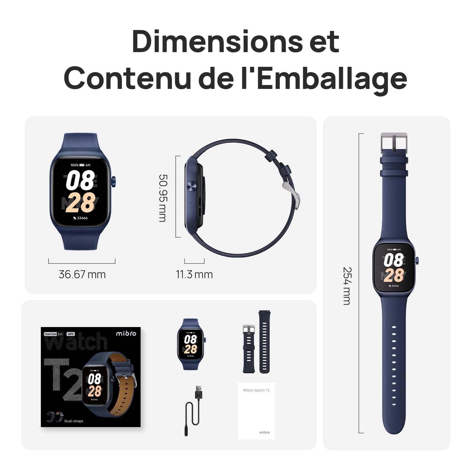 Mibro T2 Montre Connectée Homme Femme, AMOLED 1,75", 8 Jours, GPS Précis | Appels Bluetooth, avec Suivi Cardio Féquencemètre/Sommeil/SpO2, Bracelet Cuir Élégant, pour iPhone Android Samsung