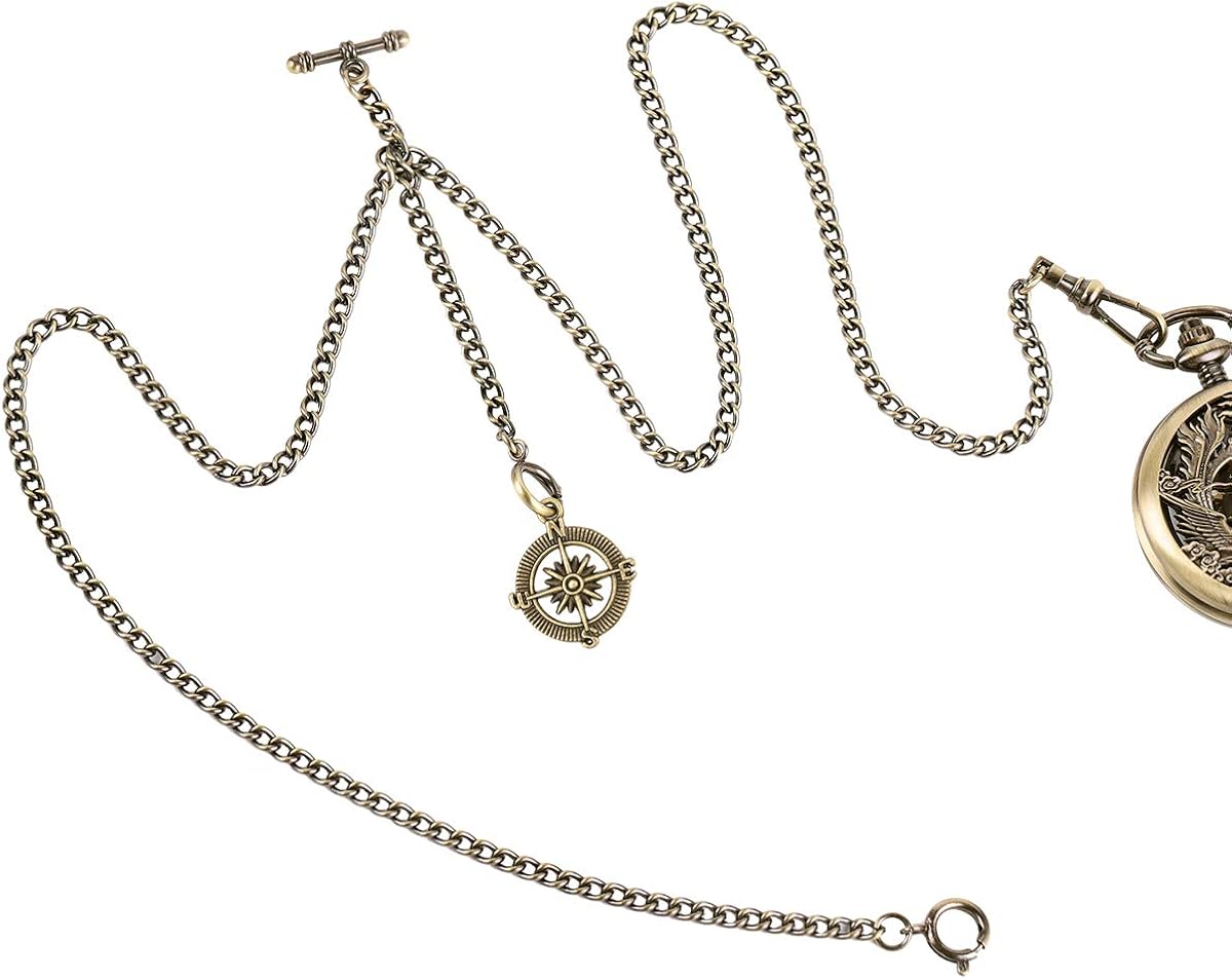 ManChDa Double Albert Chain Pocket Watch, Curb Link Chain 3 Hook Antique Plating Shield Design Fob T Bar for Men Bass with Compass : ManChDa: Clothing, Shoes & Jewelry