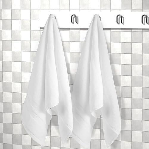 Miniatura 5 de Juego de 4 toallas de baño de 27 x 55 pulgadas, suaves al tacto, toallas de algodón altamente absorbentes para baño, gimnasio, hotel y spa (blanco)