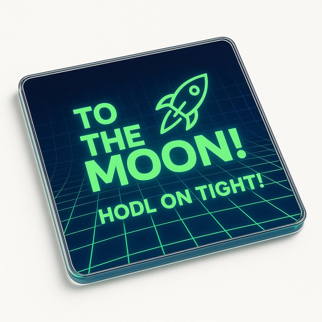 The Plum Penguin Crypto Ascendancy Unique Acrylic Coaster Gift - Futuristic Crypto Design With Midnight Blue & Neon Green Accents For Home & Office