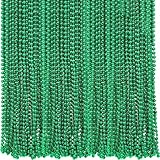 4E's Novelty St Patricks Day Beads Necklace Bulk (Pack of 72) Green Beads - Saint Pattys Gifts, 33 Inch 7mm Party Favor Supply, St Patricks Day Outfit Costume Dress UP Accessories Bulk Parade Throws