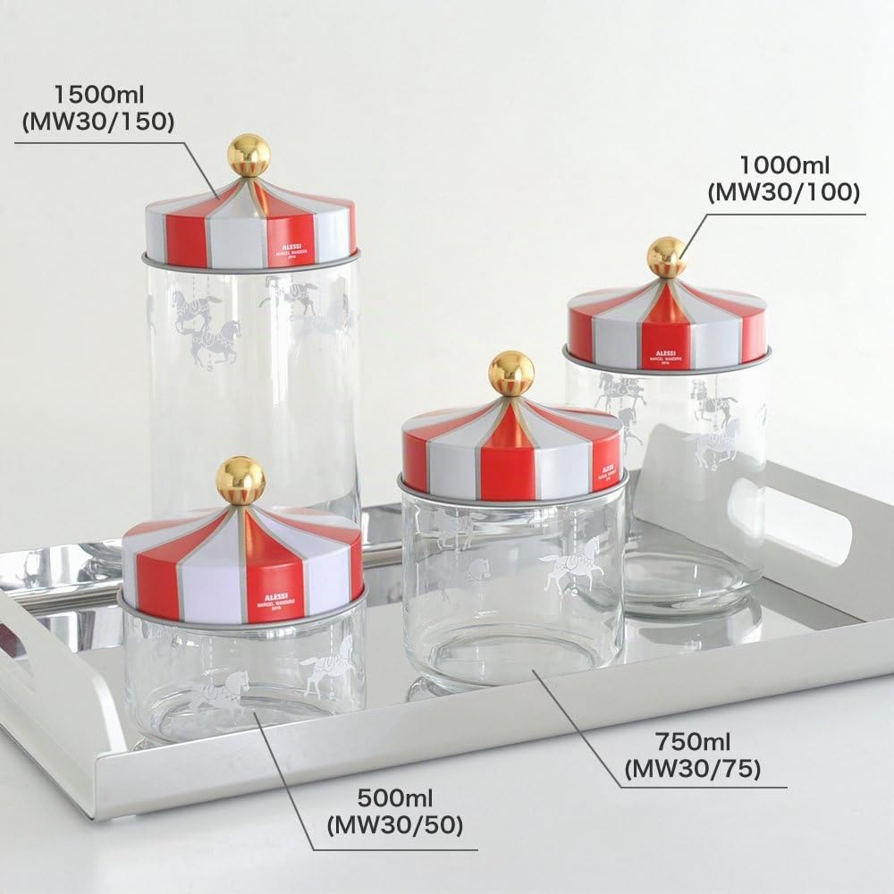 Alessi Circus MW30/50 - Tarro de Comida de Design en Vidrio Serigrafiado con Tapa Estañada, 50 Cl