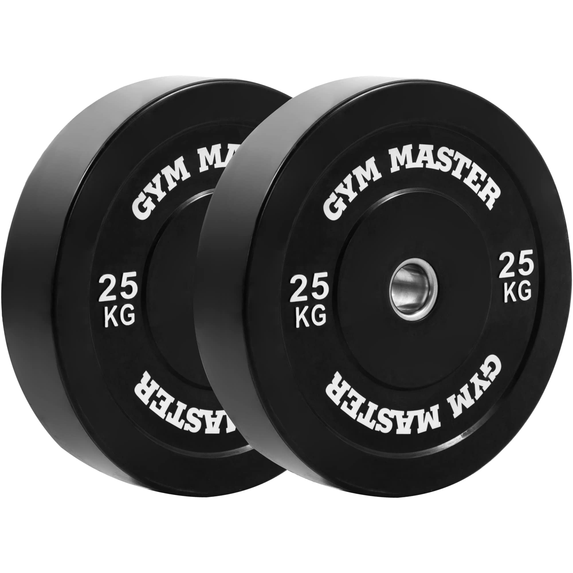 GYM MASTER 2" Black Rubber Bumper Plates for Olympic Barbell Weight Lifting - 2 x 25kg (50kg)